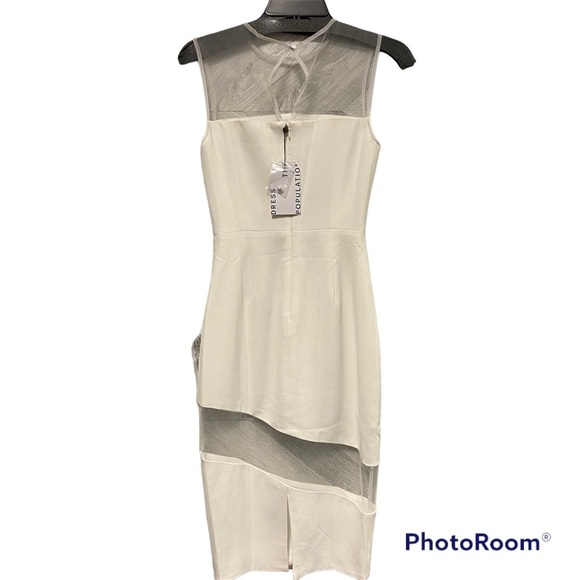 Dress The Population | Valerie Mix Media Sheer Bodycon Dress White Size XS - Picture 3 of 9